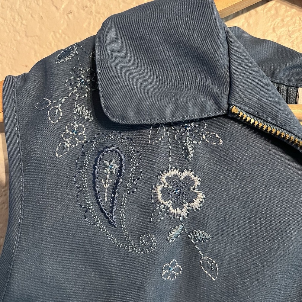 Alfred‎ Dunner Floral Embroidered Cotton Ramie Rib-Knit Vest -16 Zipper Collar - Picture 3 of 5